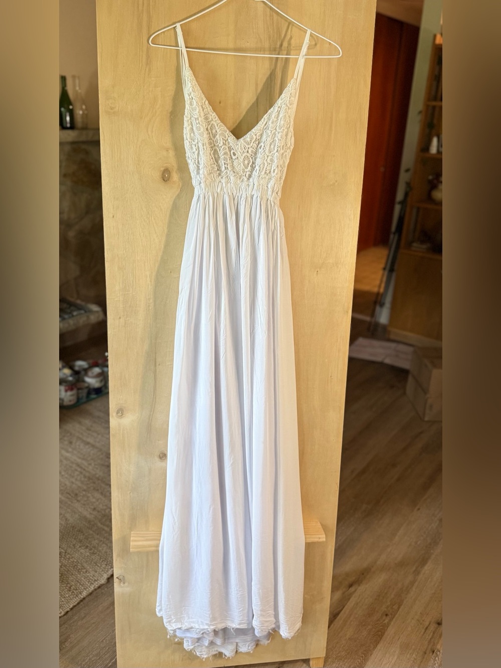 Wishlist Apparel Women’s Lace Boho Maxi Dress White Flowy Bohemian Size Small